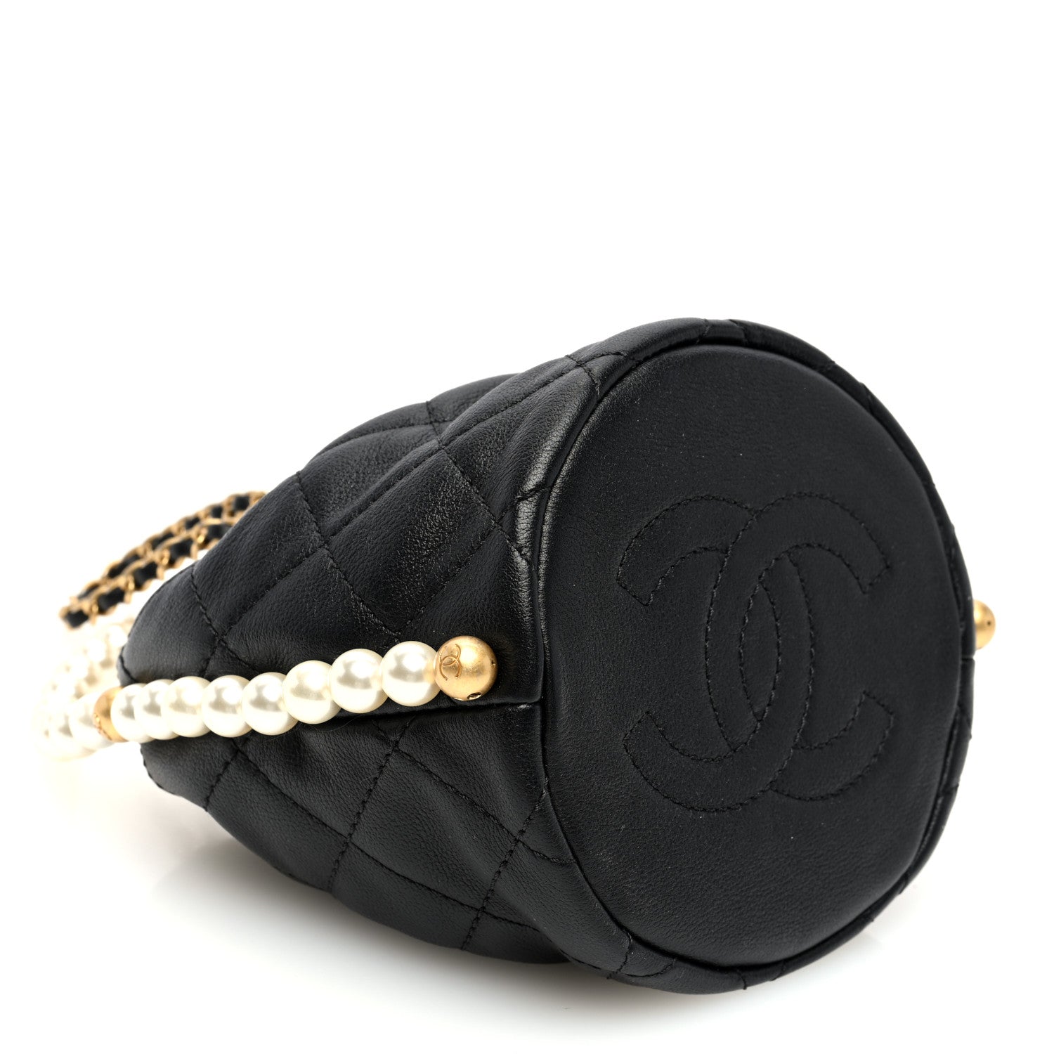 Chanel Calfskin Quilted Pearl Mini About Pearls Drawstring Bucket Bag Black 4 of 10
