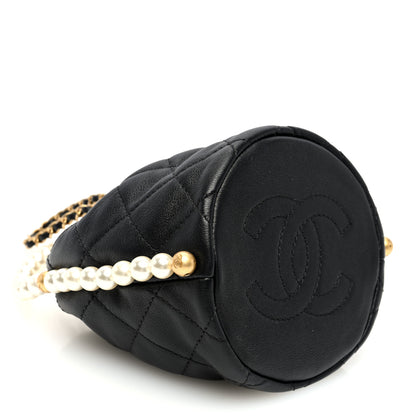 Chanel Calfskin Quilted Pearl Mini About Pearls Drawstring Bucket Bag Black 4 of 10