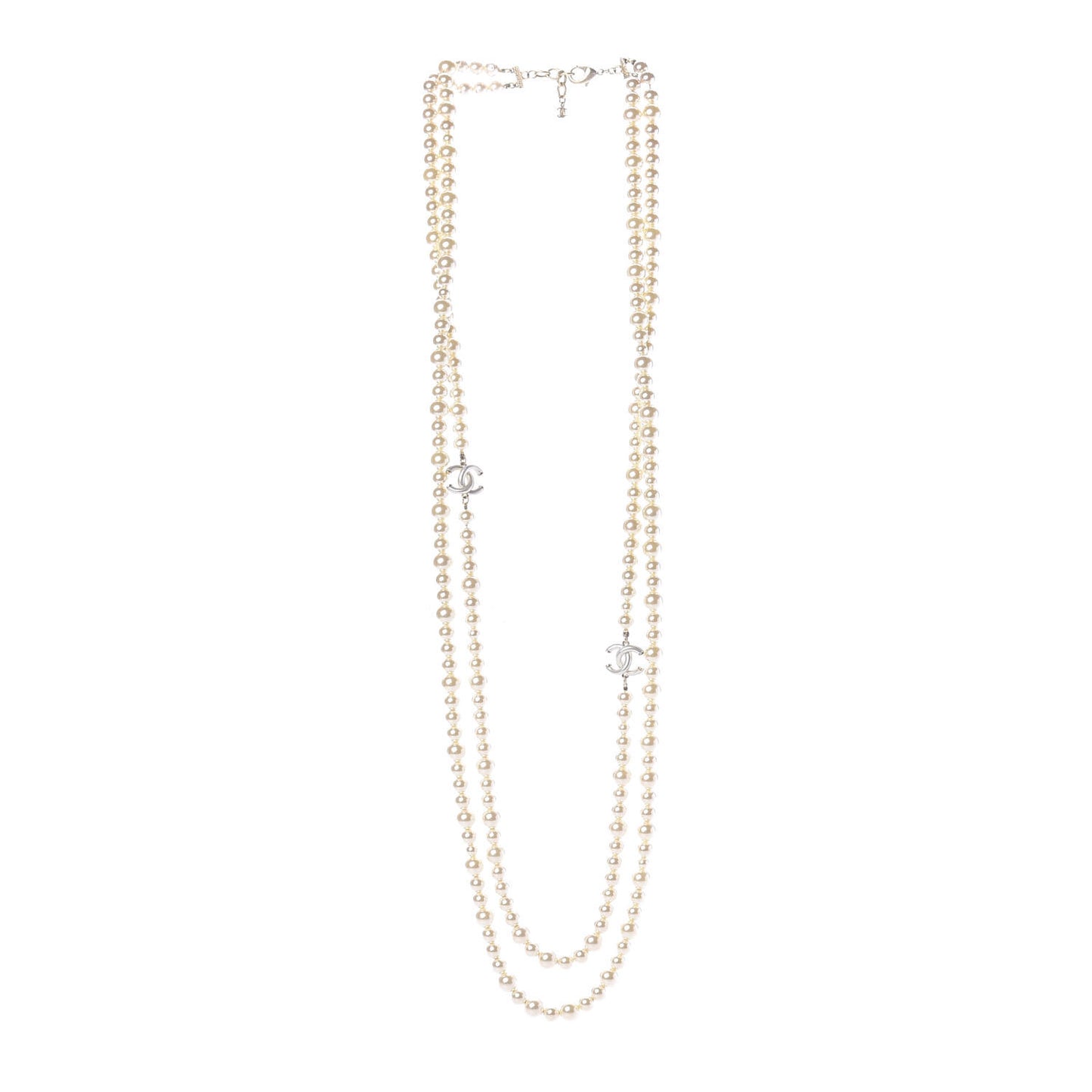 Graduated Pearl CC Long Necklace Gold