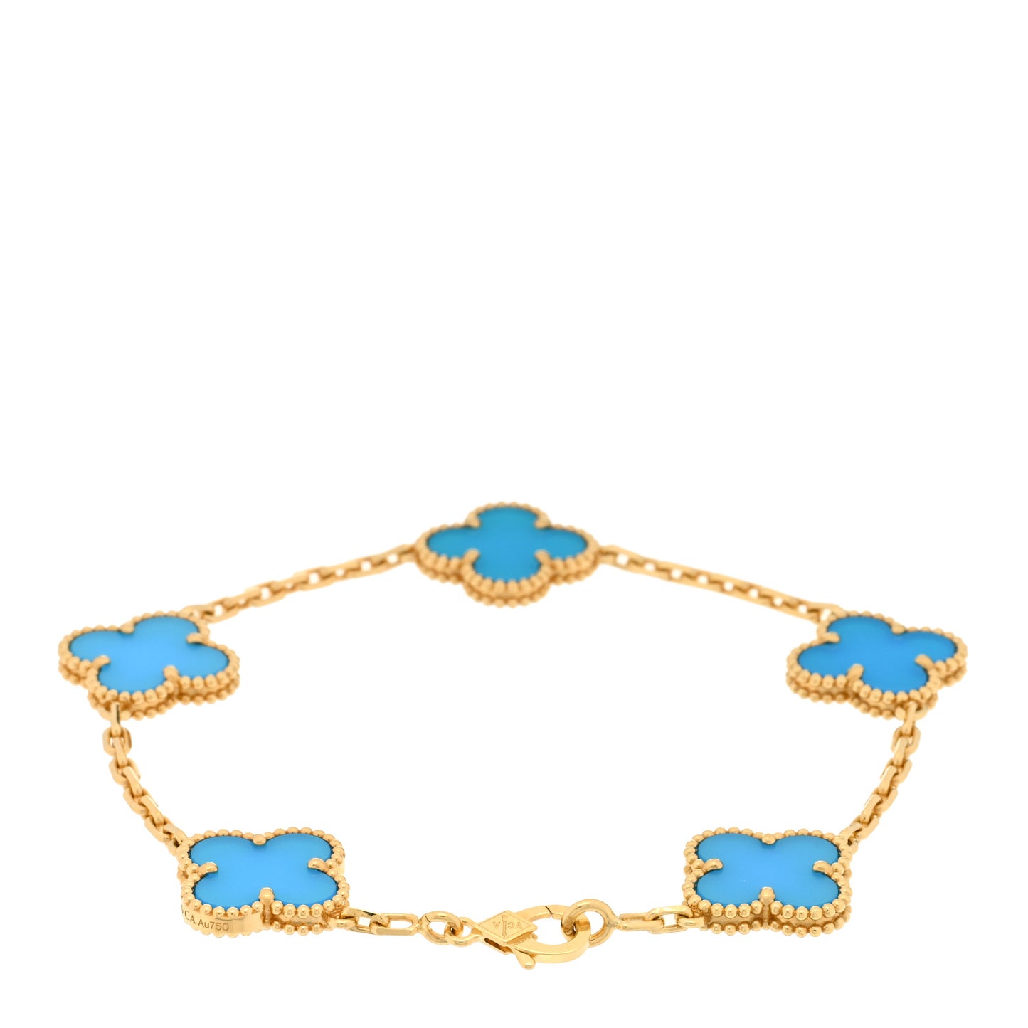 18K Yellow Gold Blue Agate 5 Motifs Vintage Alhambra Bracelet