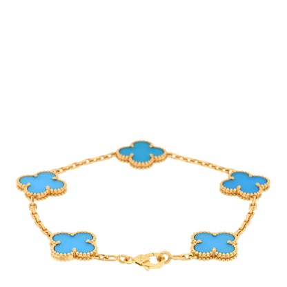 Van Cleef & Arpels 18K Yellow Gold Blue Agate 5 Motifs Vintage Alhambra Bracelet 2 of 3