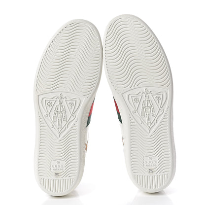 Gucci Calfskin Ayers Web Bee Star Embroidered Mens Ace Sneakers 9.5 White Green 5 of 10