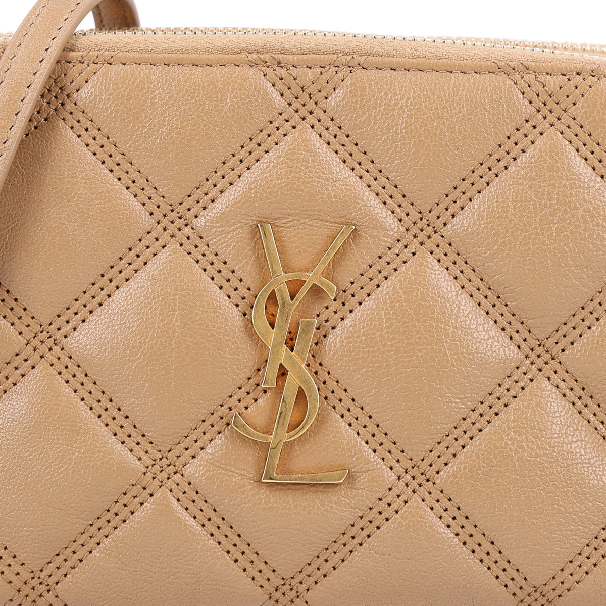 Grained Lambskin Quilted Mini Becky Double Zip Bag Dark Beige