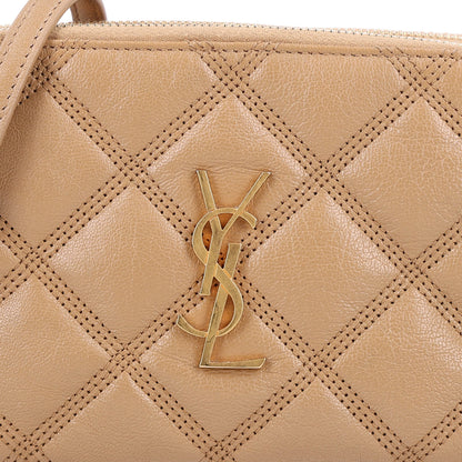 Saint Laurent Grained Lambskin Quilted Mini Becky Double Zip Bag Dark Beige 10 of 12