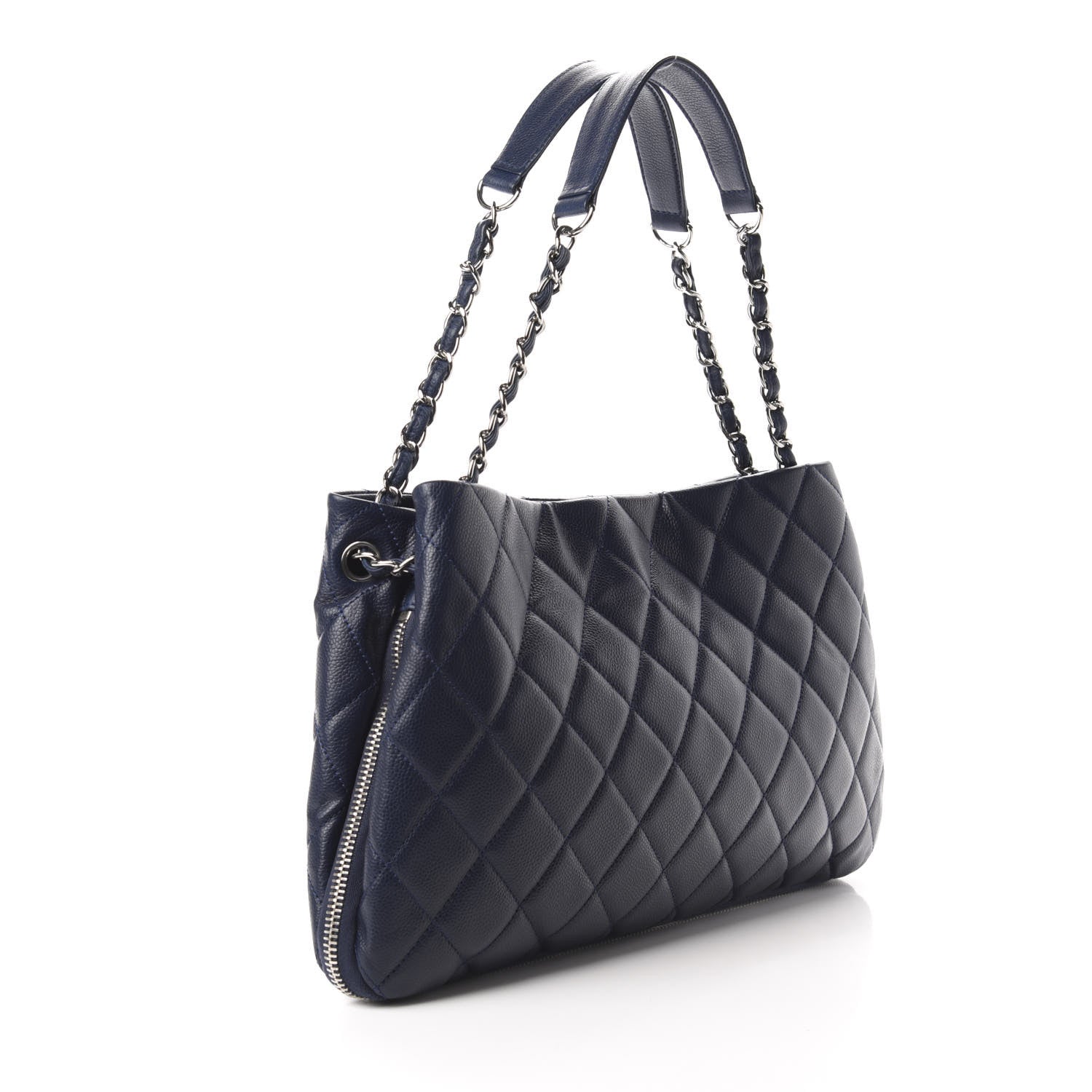 Chanel Caviar Quilted Expandable Zip Shoulder Bag Blue 3 of 10