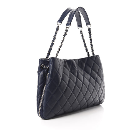 Chanel Caviar Quilted Expandable Zip Shoulder Bag Blue 3 of 10