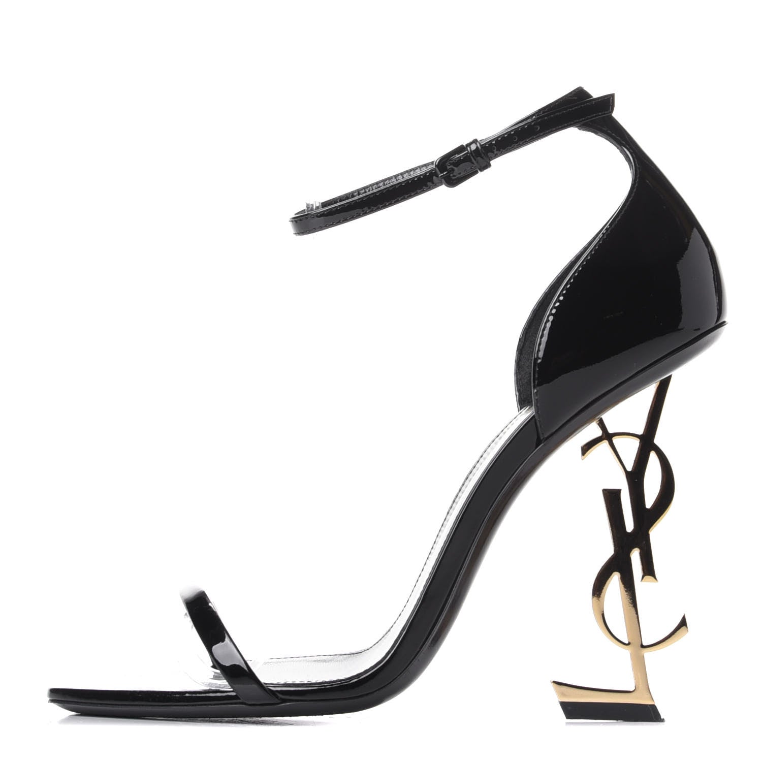 Saint Laurent Patent Calfskin Opyum 110 Sandals 39 Black Gold 1 of 11