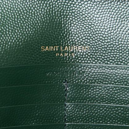 Saint Laurent Grain De Poudre Matelasse Chevron Monogram Chain Wallet Dark Green 6 of 10