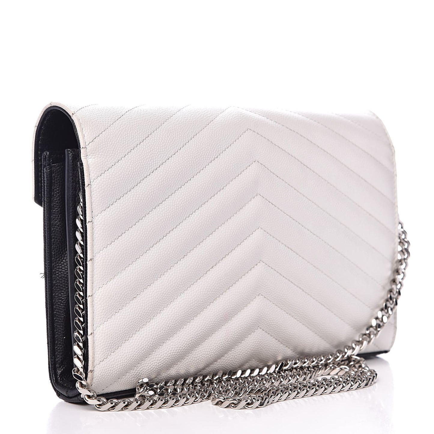 Grain De Poudre Matelasse Chevron Bi-Color Monogram Chain Wallet White Black