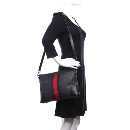 Gucci Soft GG Supreme Monogram Appia Calfskin Web East West Messenger Bag Black Grey 2 of 10