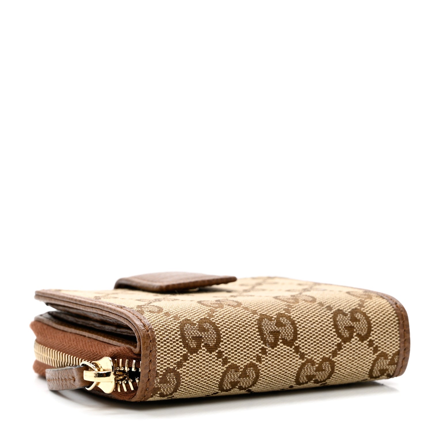 Gucci Monogram Dollar Calfskin Zip Around French Wallet Beige Ebony Tabacco 4 of 7