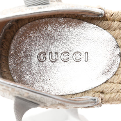 Gucci Lame GG Monogram Ankle Wrap Platform Espadrille Wedges 37 Silver Beige Light Grey 8 of 10