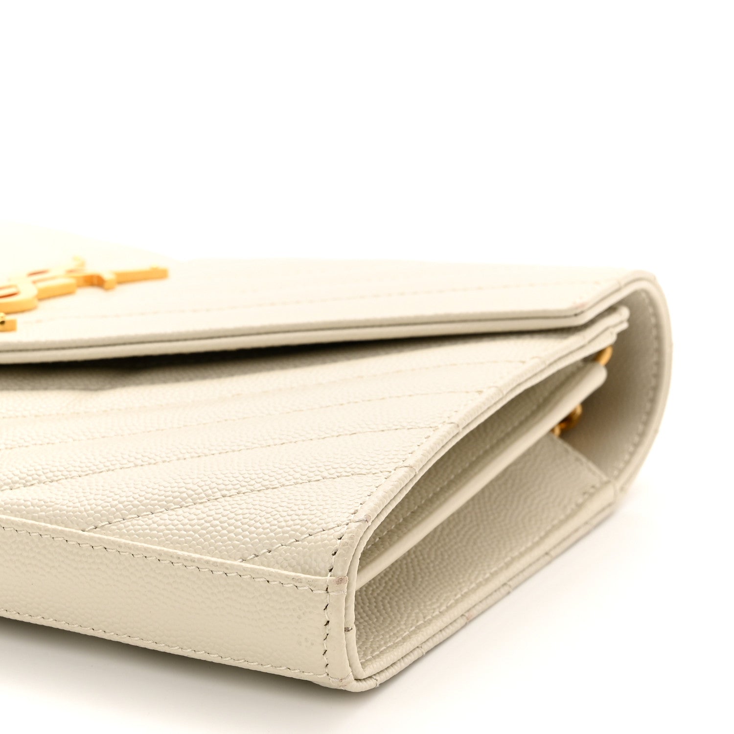 Saint Laurent Grain De Poudre Matelasse Chevron Monogram Chain Wallet Crema Soft 9 of 15