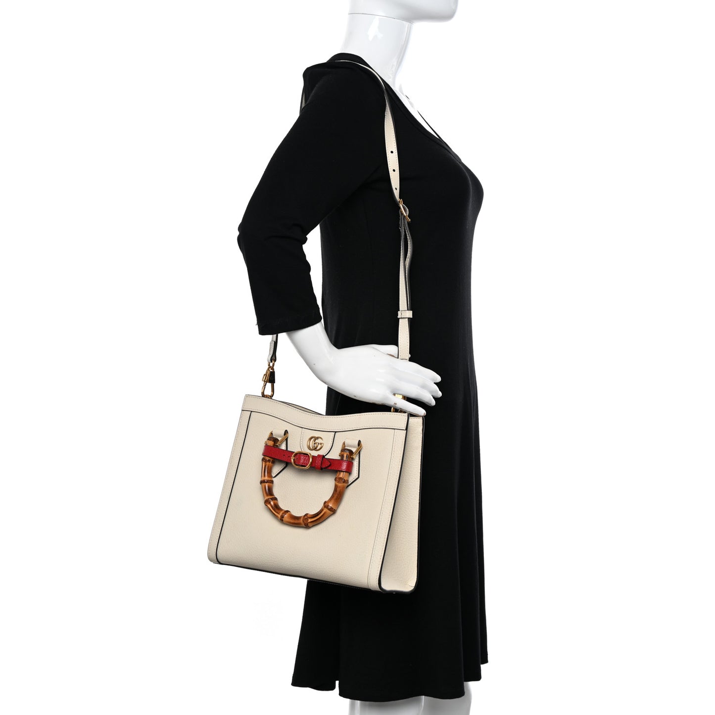 Textured Dollar Calfskin Web Small Diana Tote Bag Mystic White