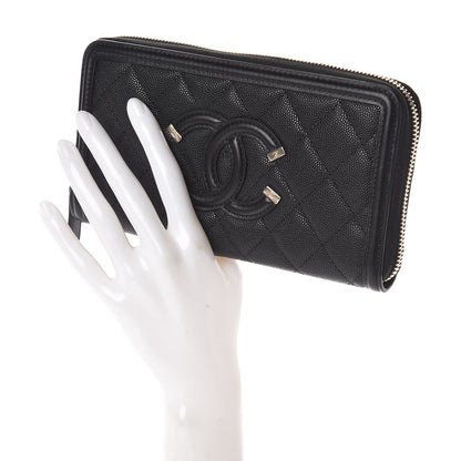Chanel Caviar Quilted Filigree Zip Around Wallet Black 2 of 8