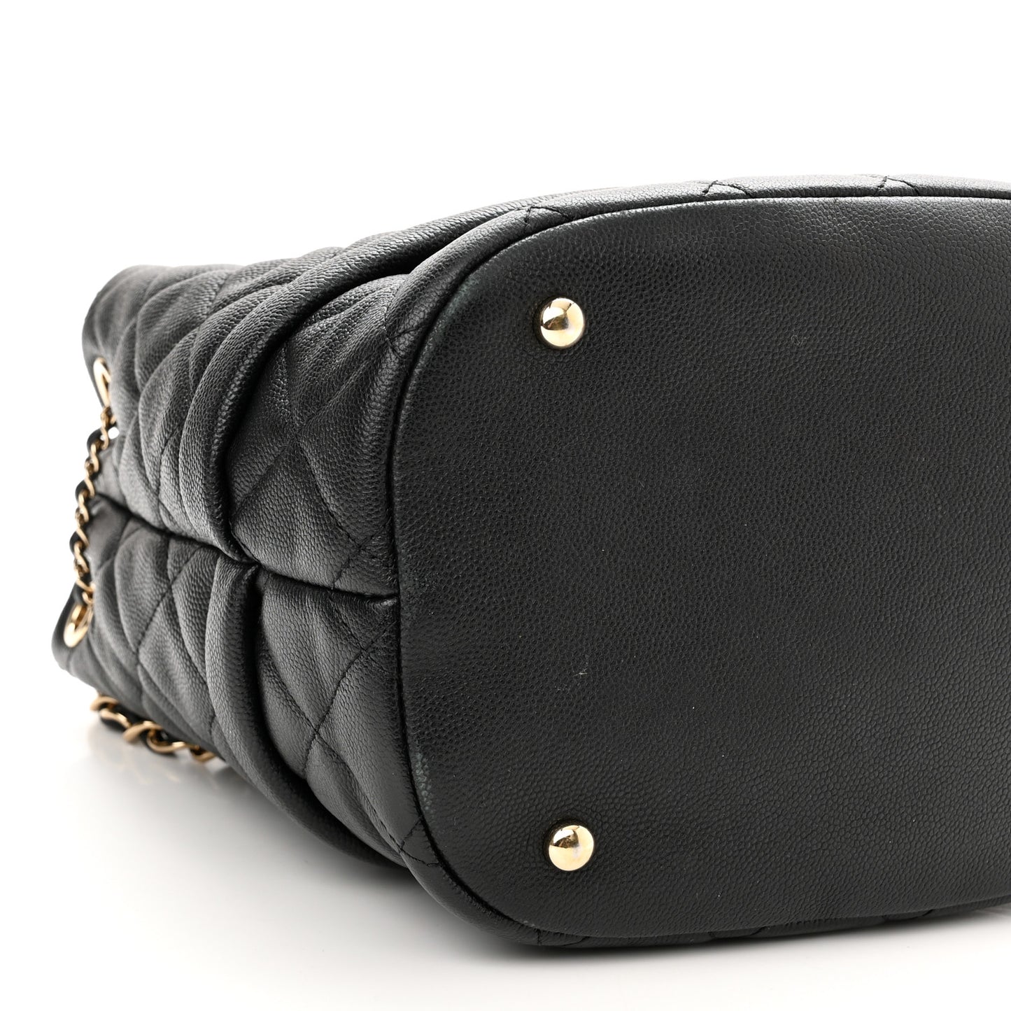 Caviar Quilted Rolled Up Bucket Drawstring Bag Black