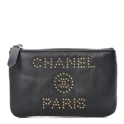 Chanel Caviar Studded Deauville Cosmetic Pouch Black 1 of 10