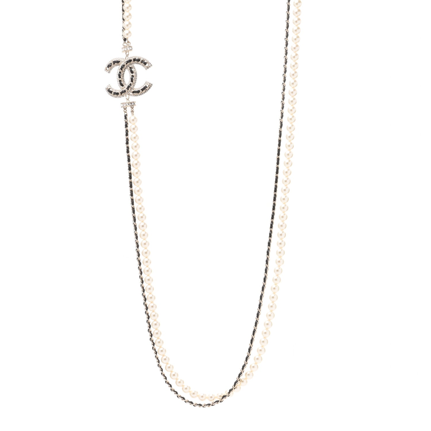 Chanel Pearl Beaded CC Multi Strand Long Necklace Black Gold 1 of 4