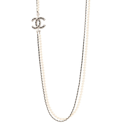 Chanel Pearl Beaded CC Multi Strand Long Necklace Black Gold 1 of 4