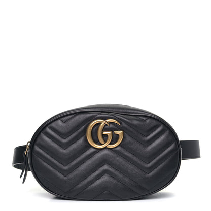 Gucci Calfskin Matelasse GG Marmont Belt Bag 75 30 Black 1 of 5