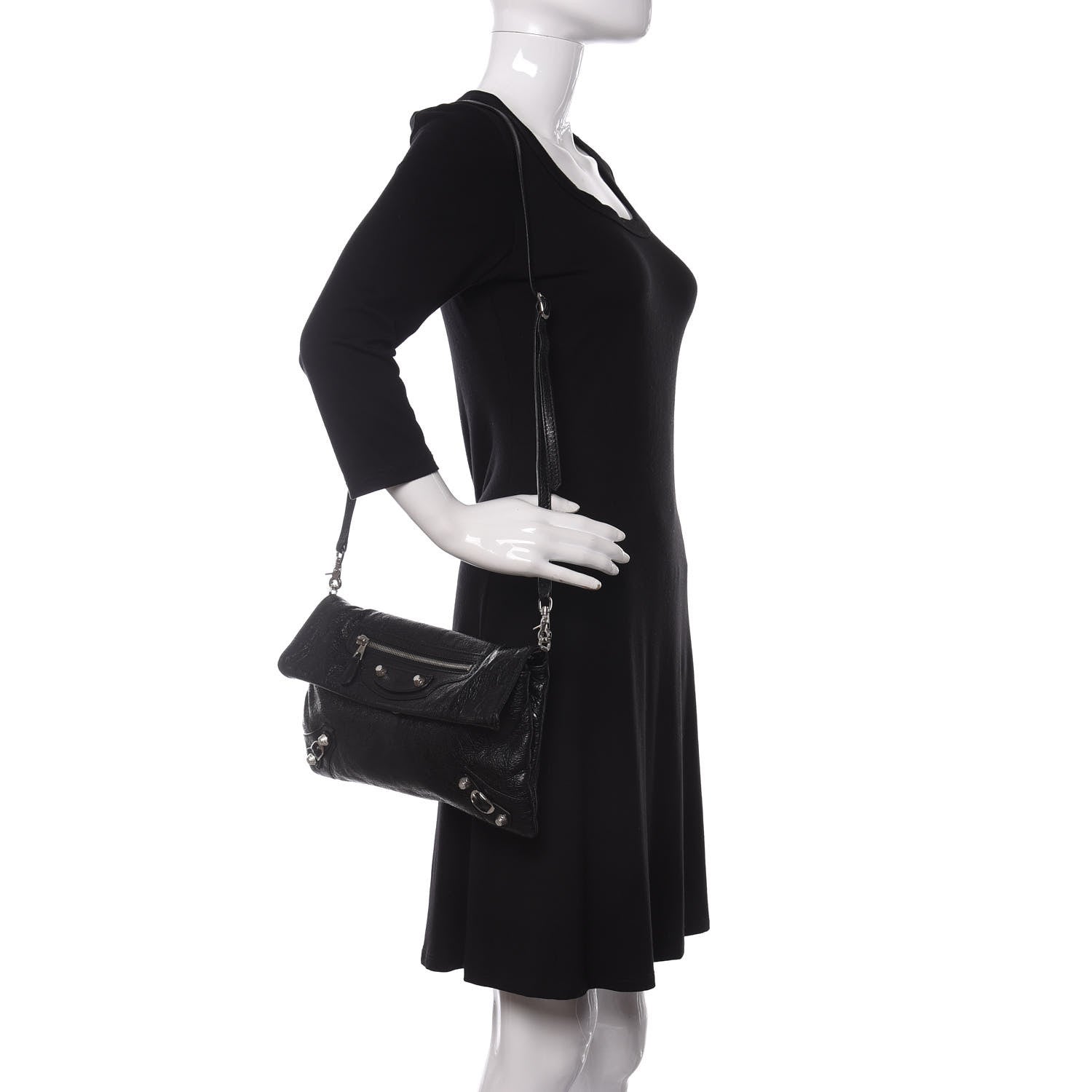 Balenciaga Agneau Giant 12 Silver Hardware Envelope Strap Clutch Black 2 of 10