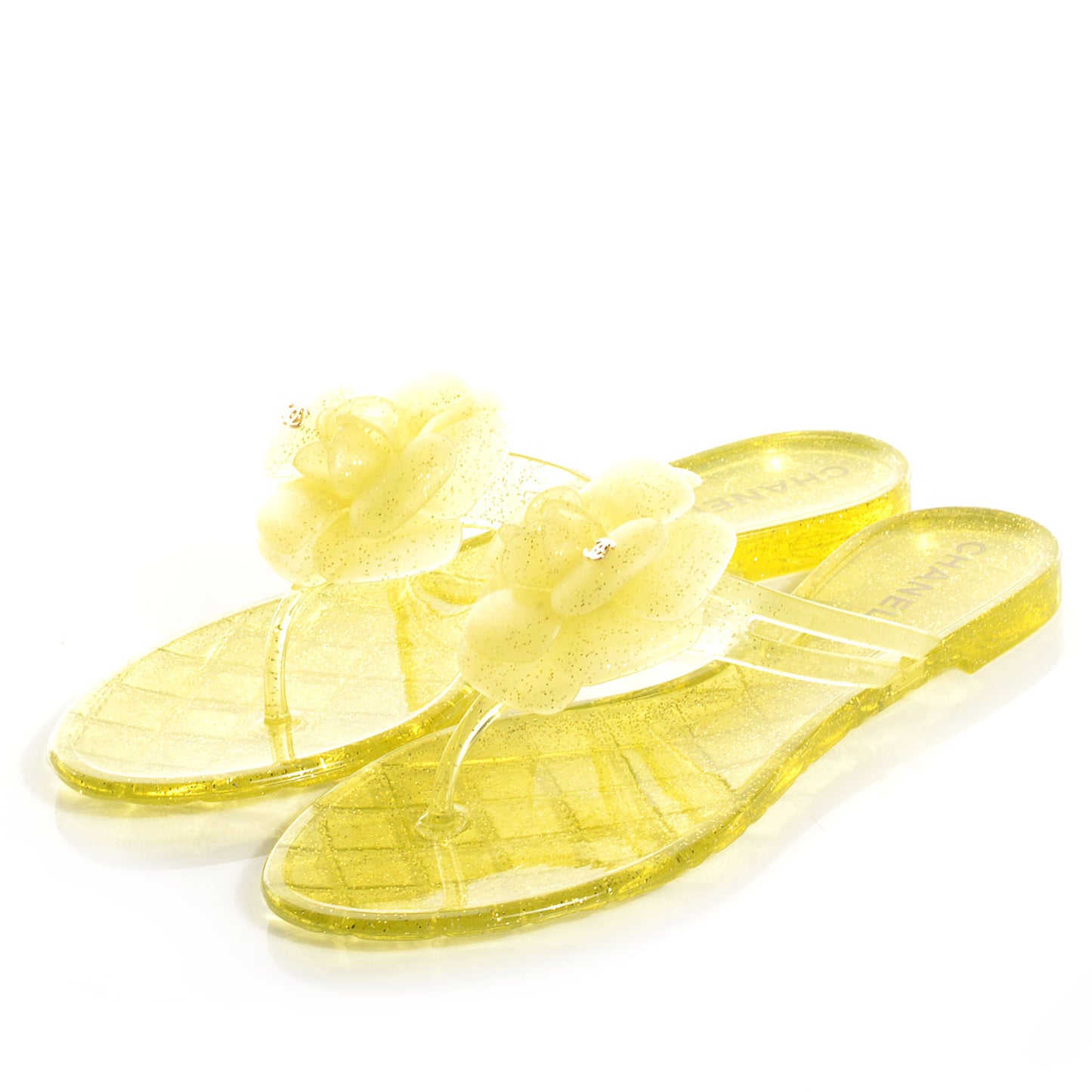 Jelly Camellia Glitter Thong Sandals 38 Yellow