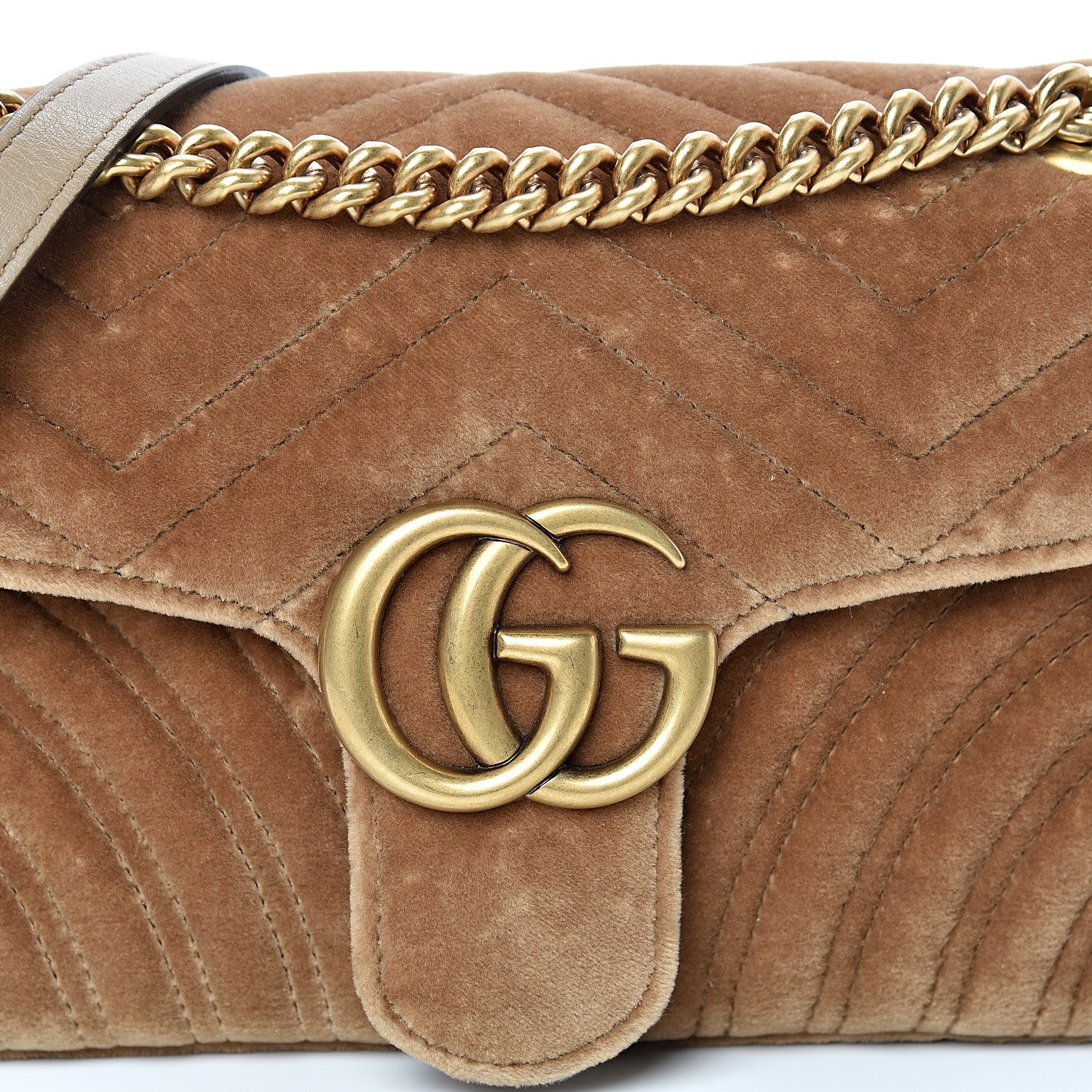 Gucci Velvet Matelasse Small GG Marmont Shoulder Bag Taupe 7 of 12