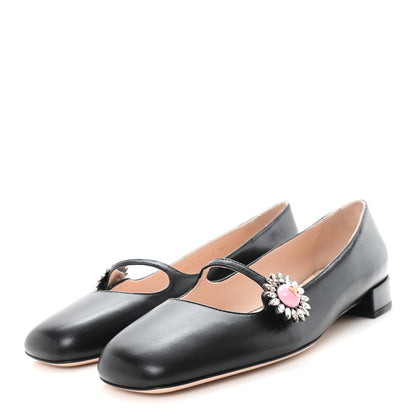 Valentino Garavani Kidskin Jewel Button Mary Jane Flats  38.5 Black Pink 4 of 10