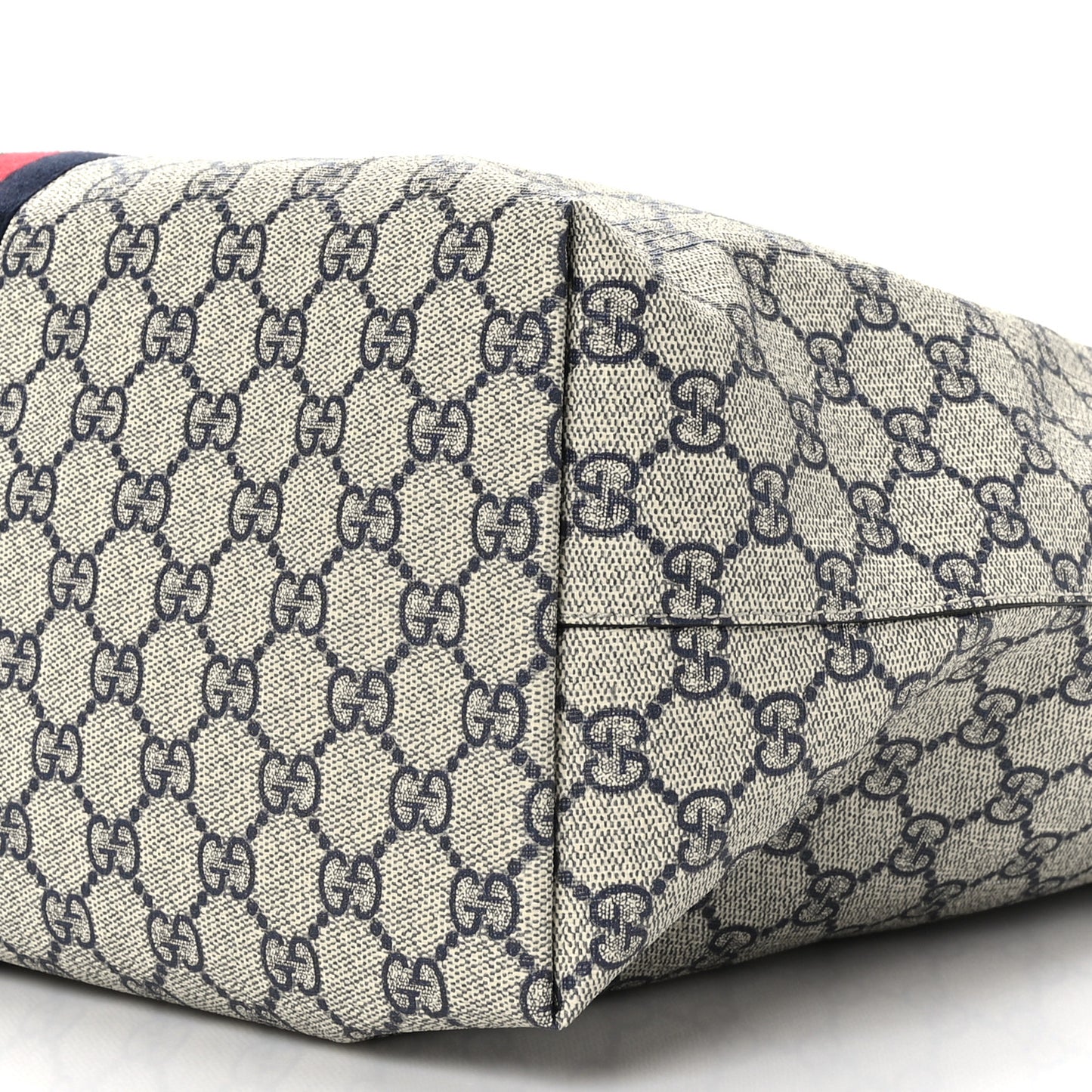 GG Supreme Monogram Textured Calfskin Web Medium Ophidia Shopping Tote Beige Blue