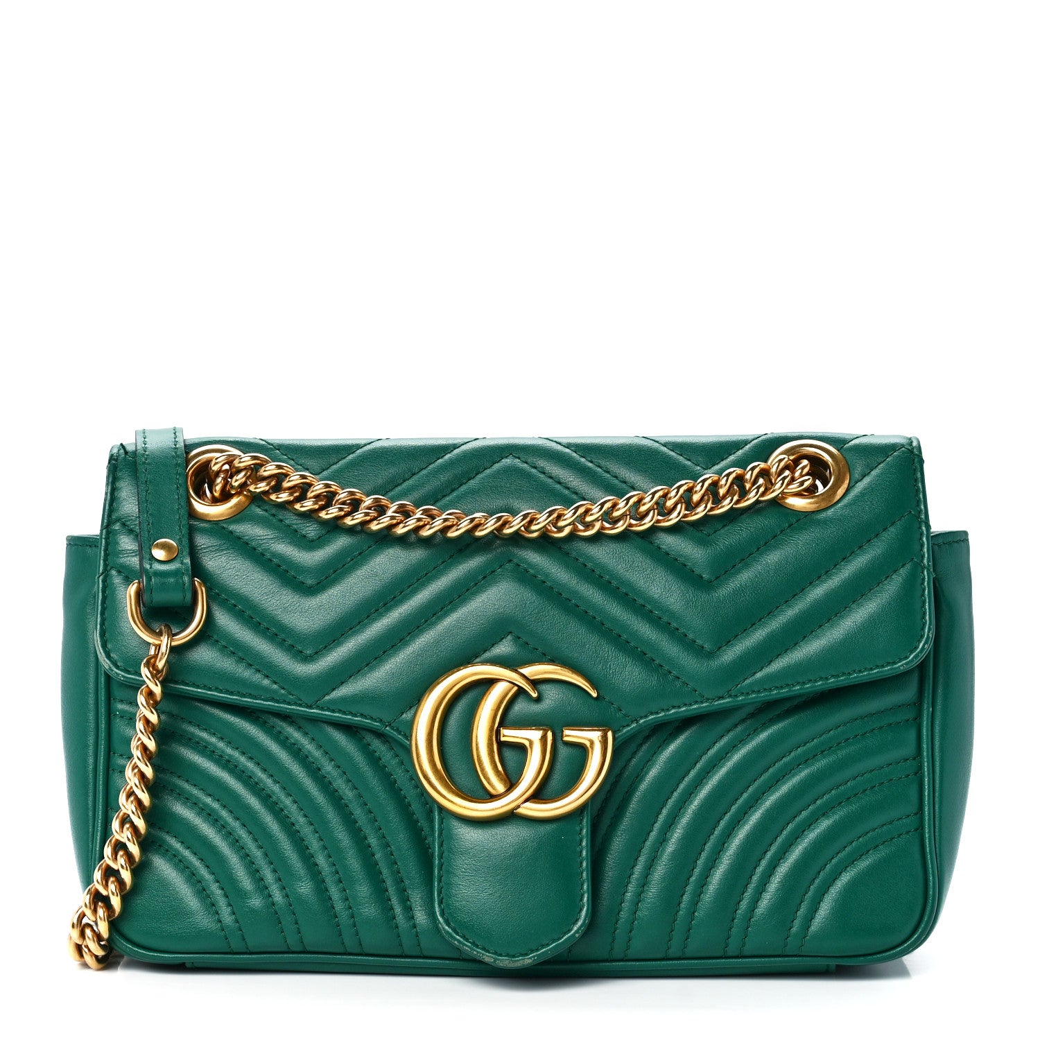 Gucci Calfskin Matelasse Small GG Marmont Shoulder Bag Emerald Green 1 of 15