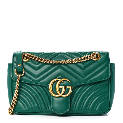 Gucci Calfskin Matelasse Small GG Marmont Shoulder Bag Emerald Green 1 of 15