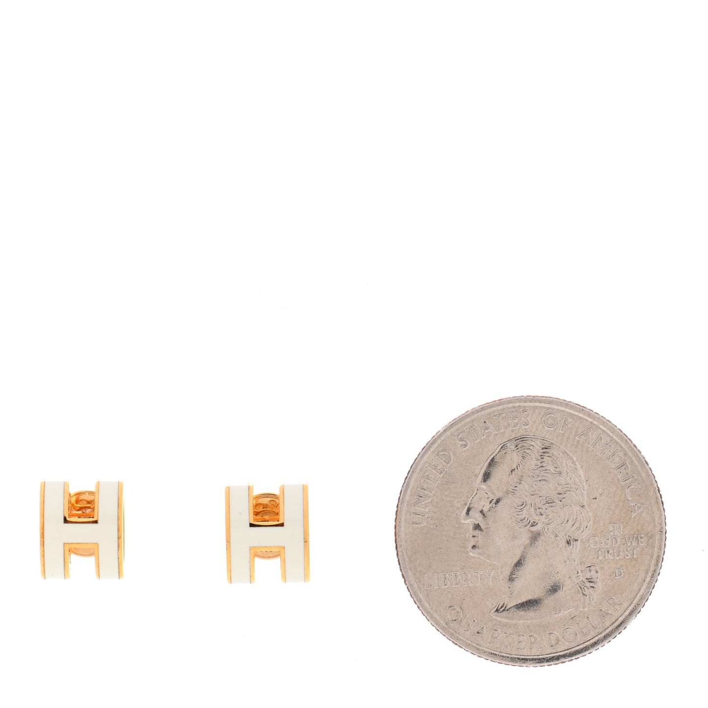 Gold Lacquered Mini Pop H Earrings White