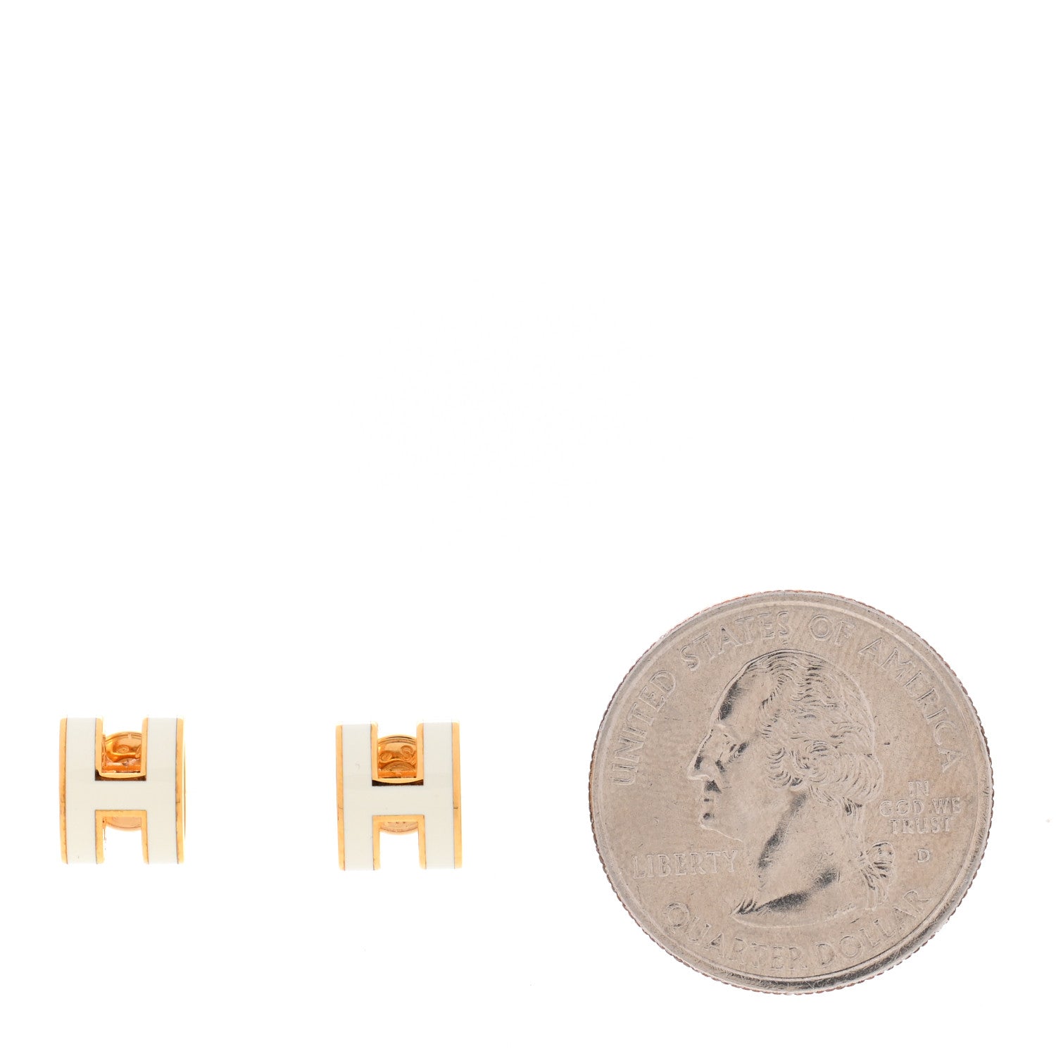 Hermes Gold Lacquered Mini Pop H Earrings White 2 of 6