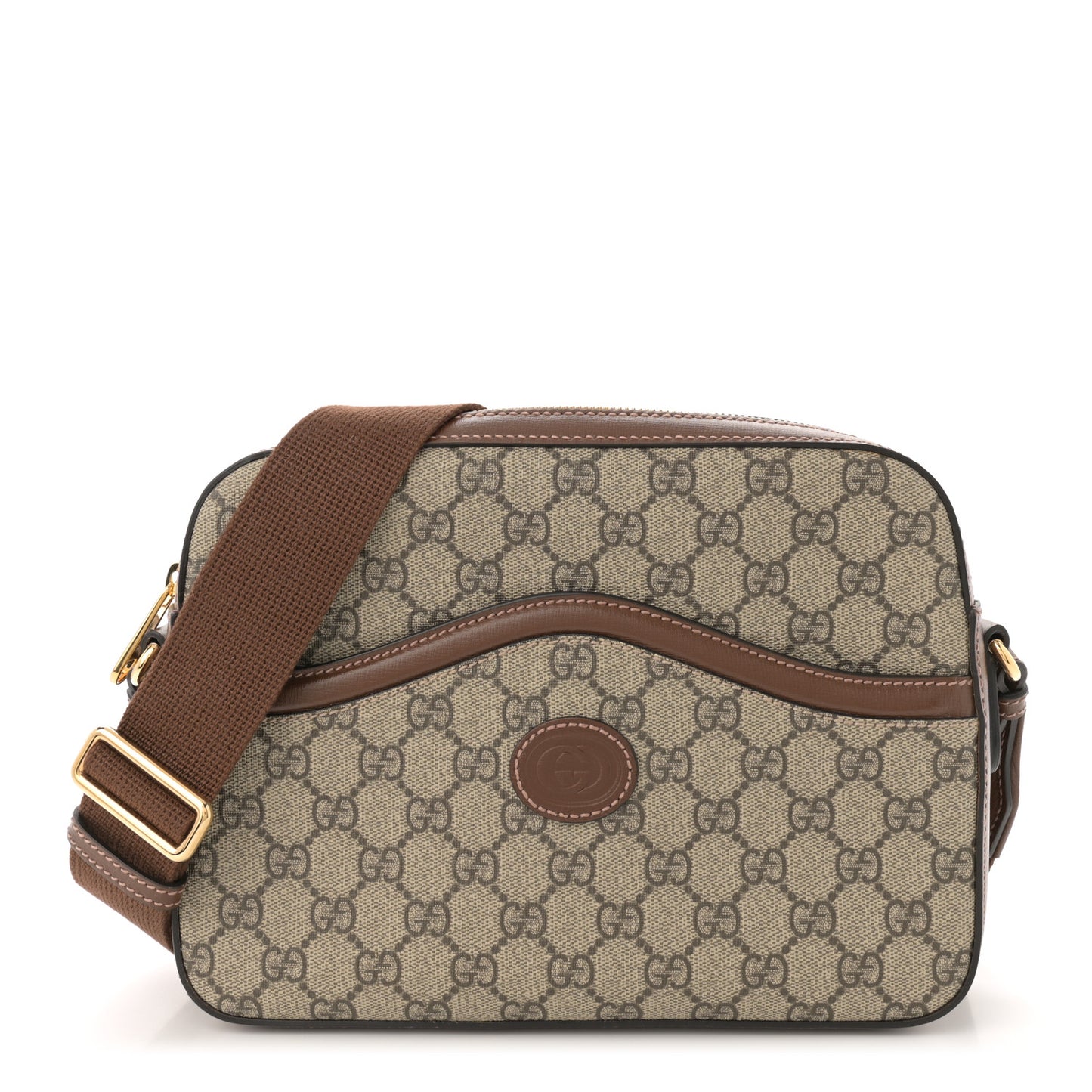 GG Supreme Monogram Azalea Calfskin Retro Interlocking G Messenger Shoulder Bag Beige Ebony Brown Sugar