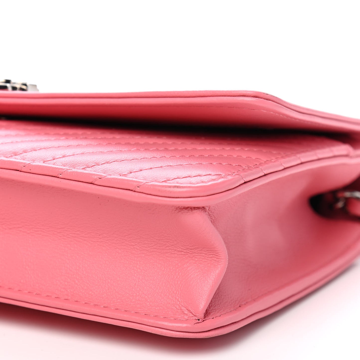 Calfskin Chevron Quilted Boy Wallet On Chain WOC Pink