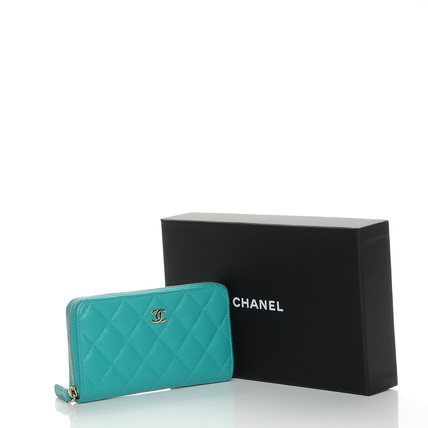 Chanel Caviar Quilted Small Zip Around Wallet Turquoise 9 of 9