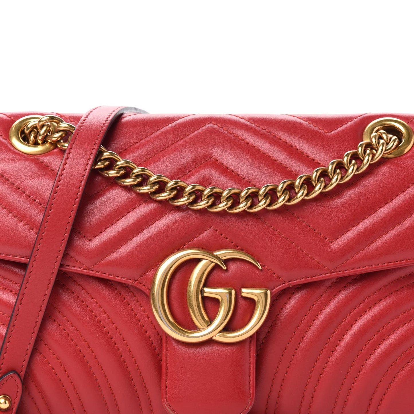 Calfskin Matelasse Small GG Marmont Shoulder Bag Hibiscus Red