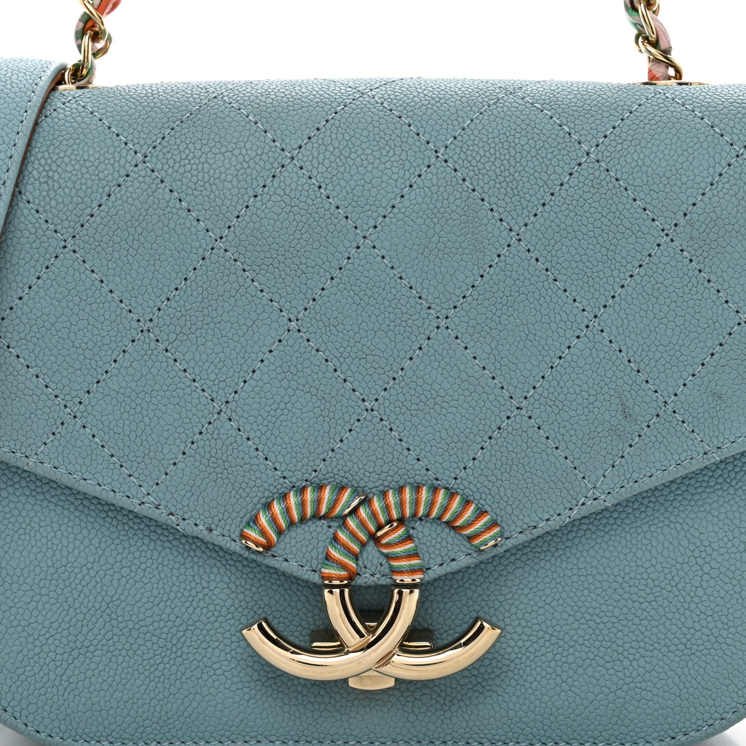 Chanel Grained Calfskin Quilted Small Cuba Top Handle Flap Blue 5 of 11