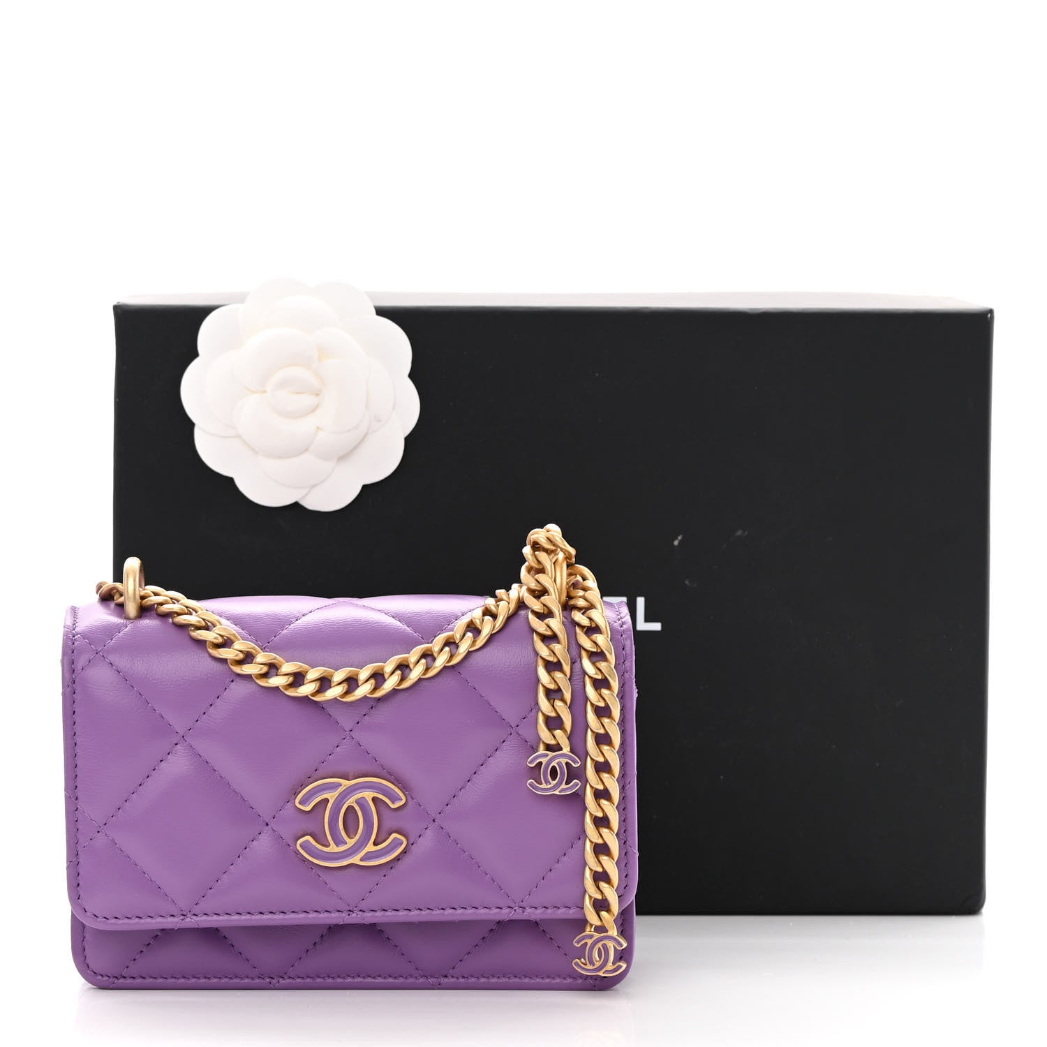 Chanel Lambskin Enamel Quilted Pending CC Clutch With Chain Purple 14 of 14