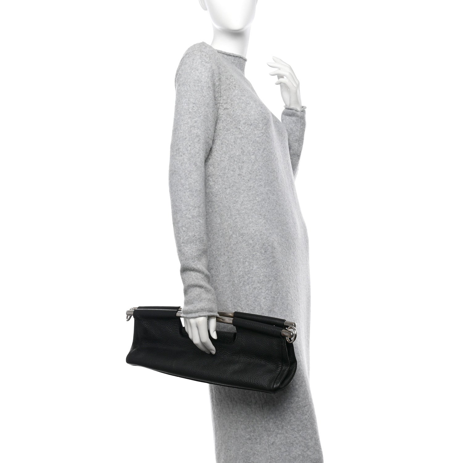 Prada Vitello Daino Steel Handle Clutch Black 2 of 10