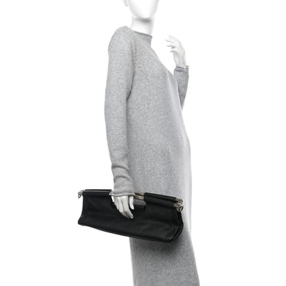 Prada Vitello Daino Steel Handle Clutch Black 2 of 10