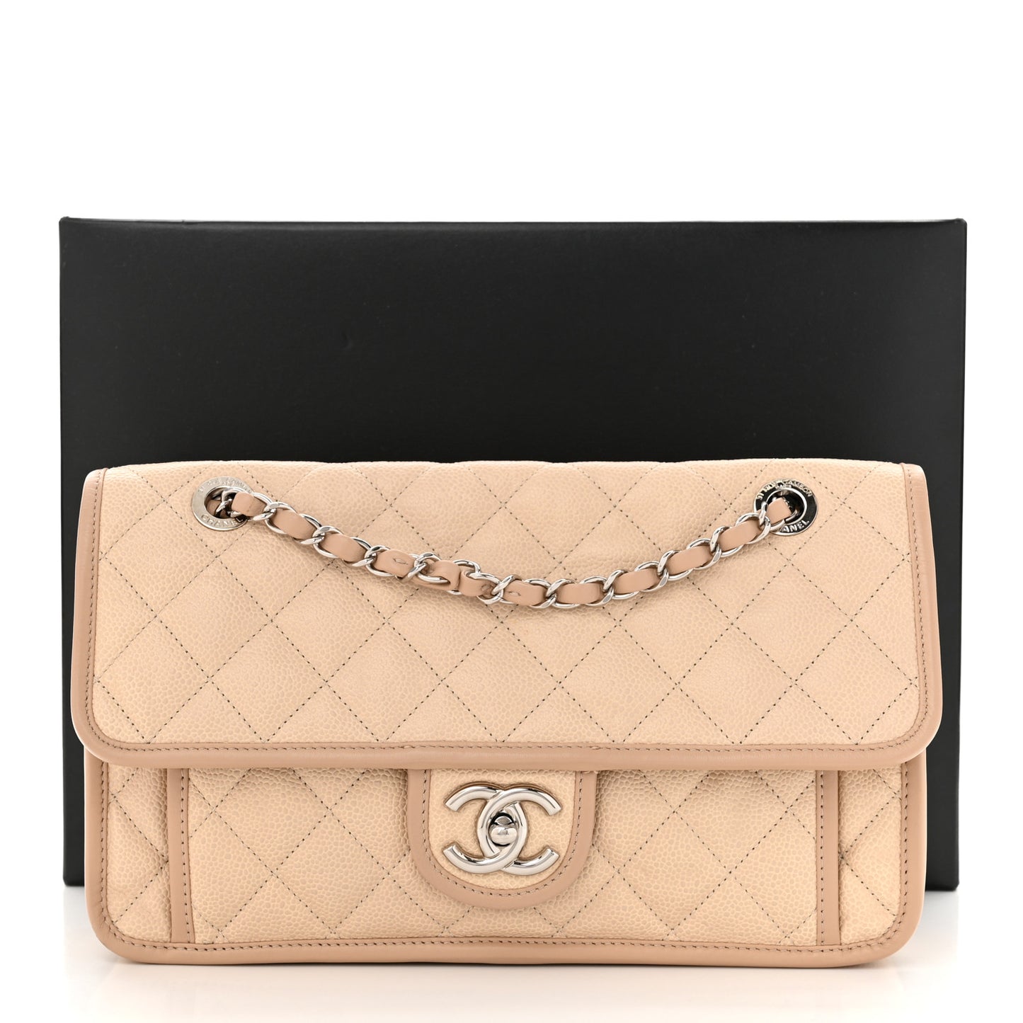 Caviar Quilted Large French Riviera Flap Beige