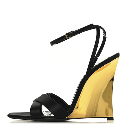 Saint Laurent Crepe Satin Lucienne 110 Wedge Sandals 38.5 Black 1 of 8