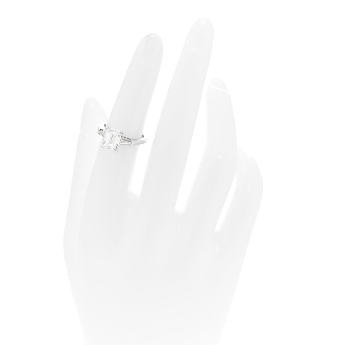 Platinum Diamond 2.15ct Emerald Cut Three Stone Engagement Ring 47 4.25