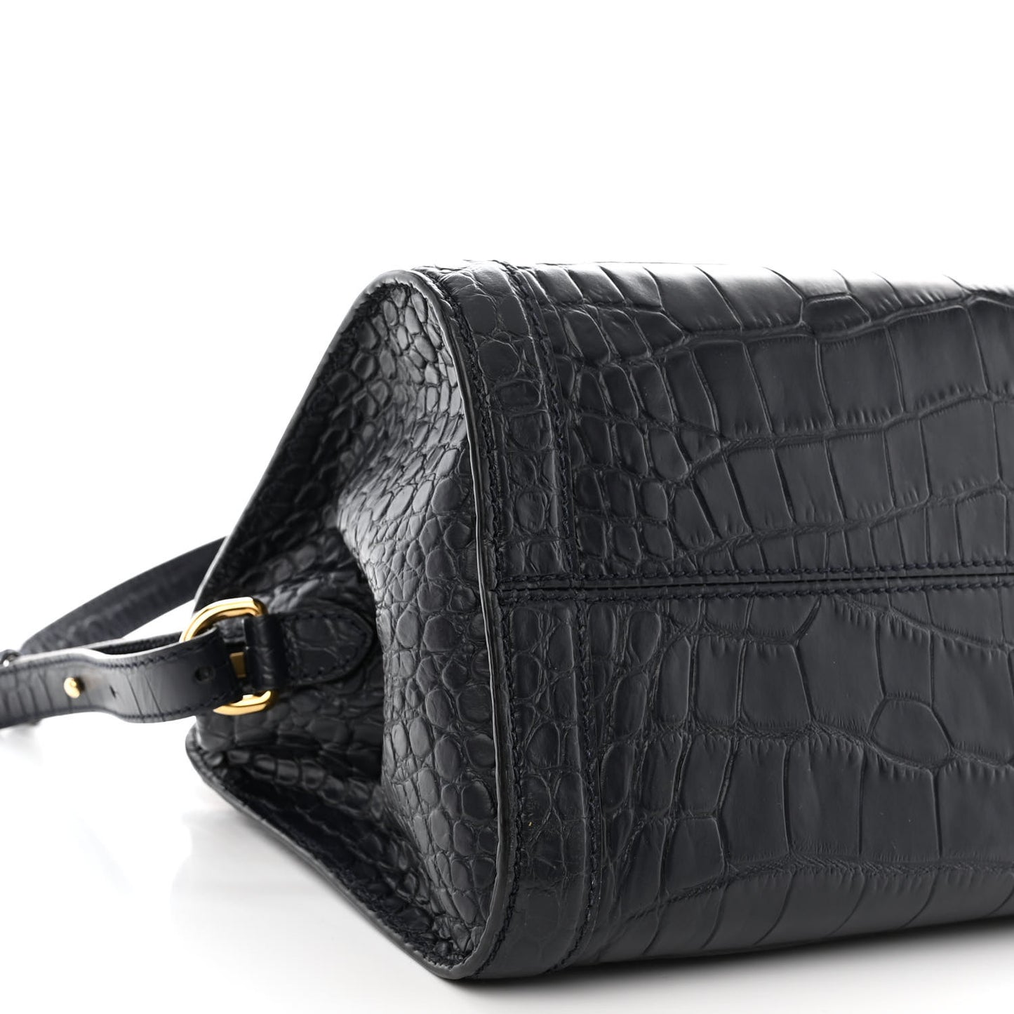 Calfskin Crocodile Embossed Small Skull Padlock Zip Around Tote Navy Blue