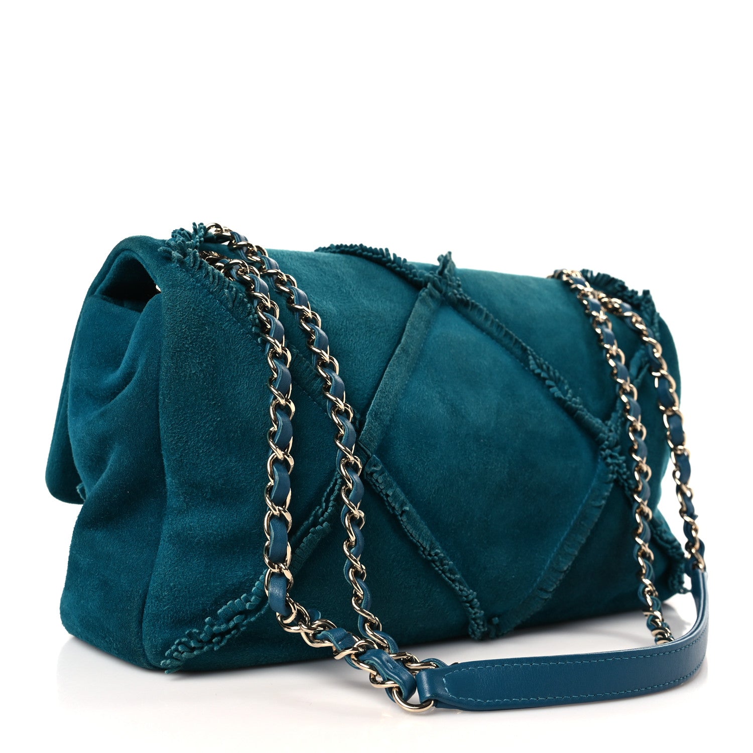 Chanel Suede Goatskin Diamond Fringe Flap Bag Blue 3 of 10