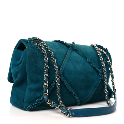 Chanel Suede Goatskin Diamond Fringe Flap Bag Blue 3 of 10