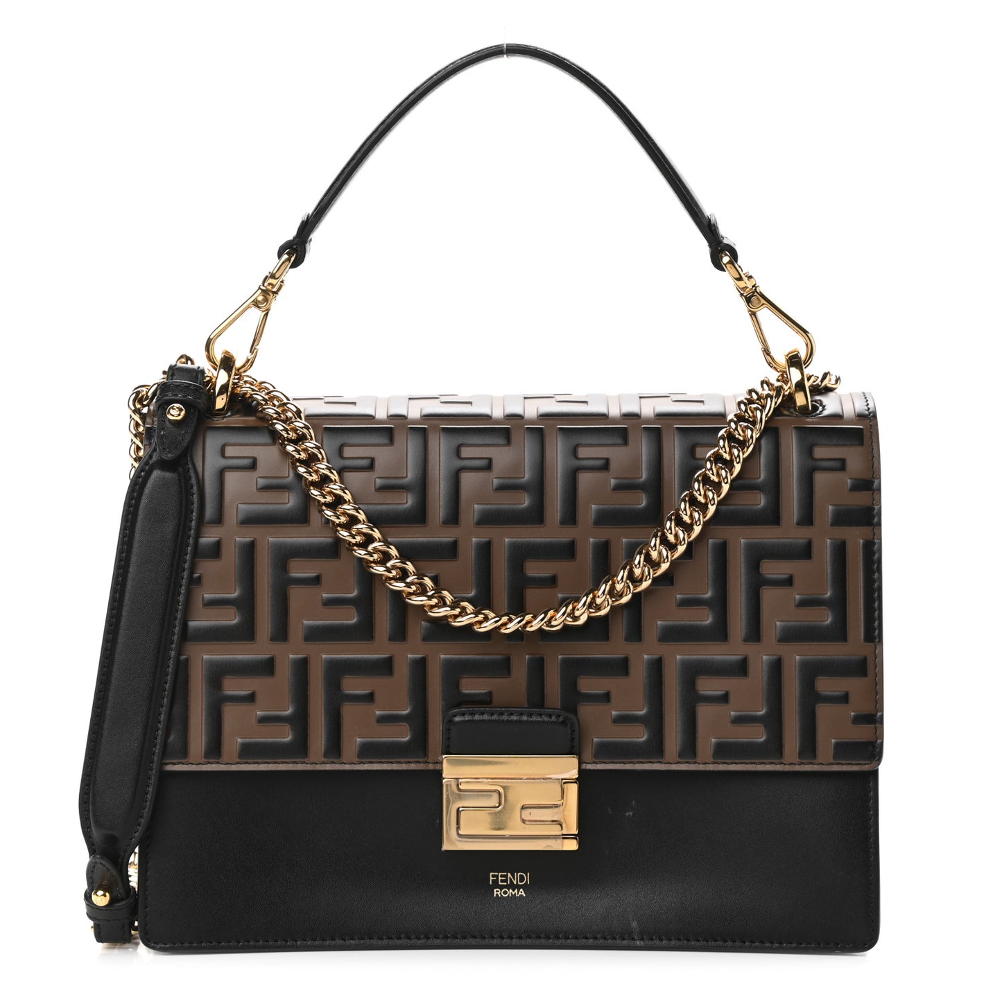 Vitello Liberty Bi-Color FF 1974 Embossed Chain Strap Kan U Shoulder Bag Black Maya