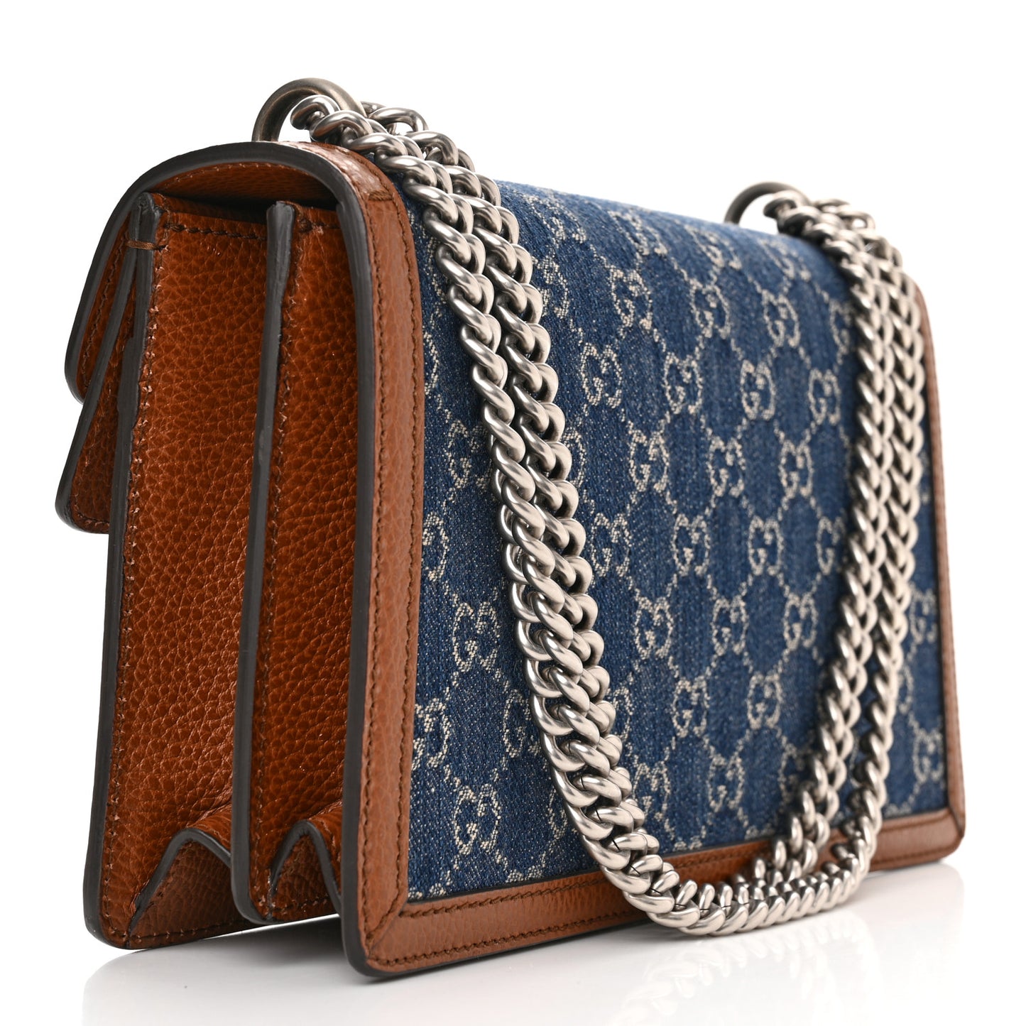 New Denim GG Monogram Dollar Calfskin Enamel Small Dionysus Shoulder Bag Blue Tea Cuir Epilog Electric Blue