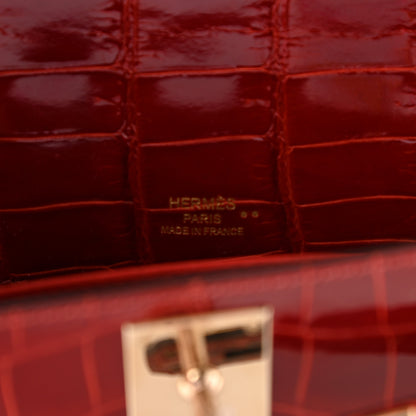 Hermes Shiny Niloticus Crocodile Kelly Cut Pochette Rouge H 6 of 12